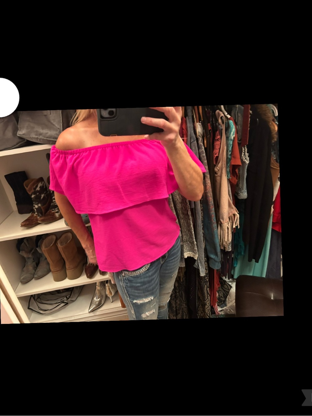Moa Moa Off-Shoulder Flutter Ruffle Top in Hot Pink